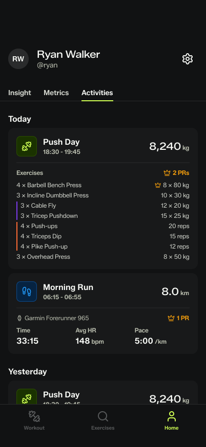 The Gymrapp app showing a workout in progress